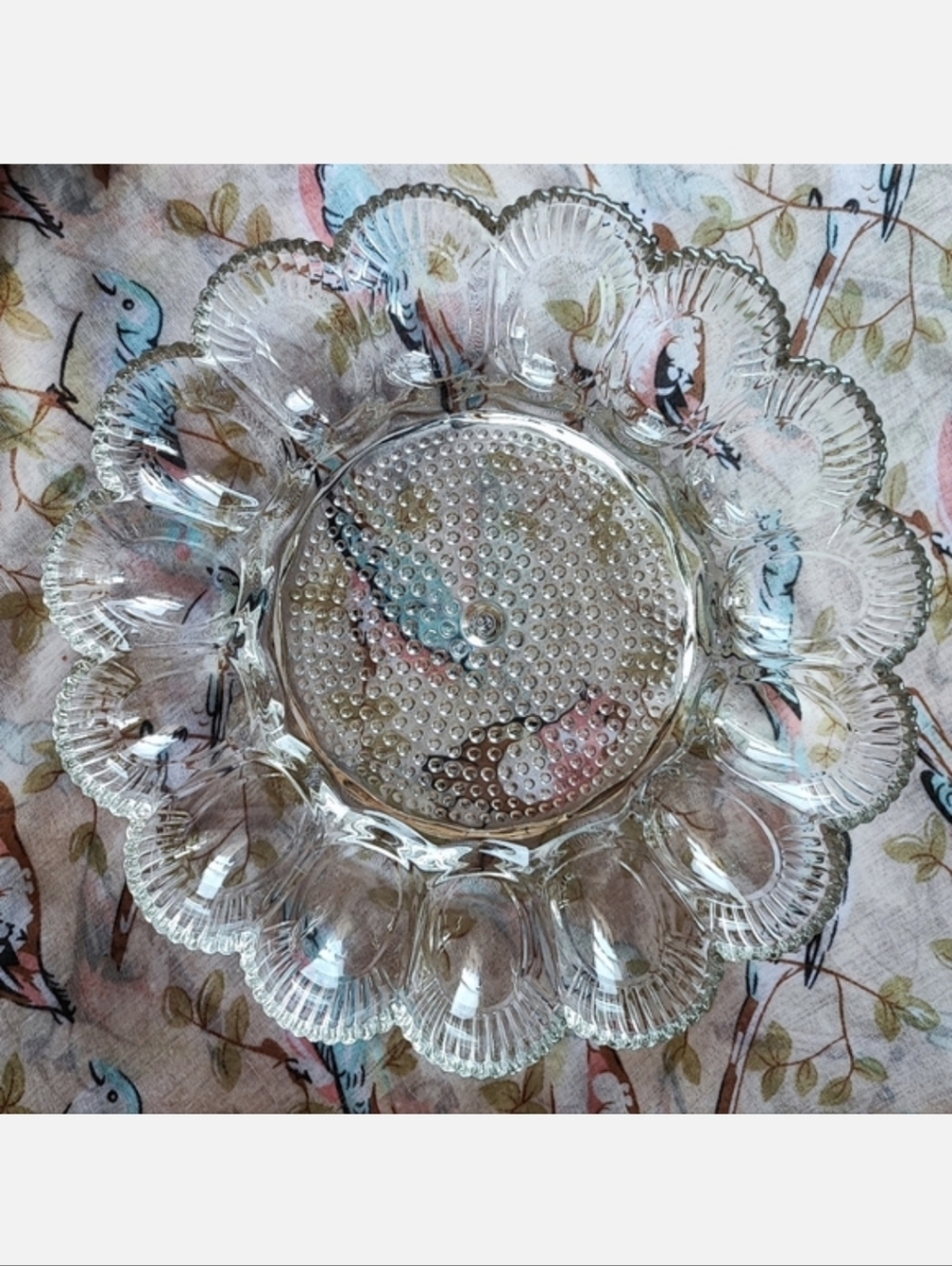 Indiana Glass Hobnail Vintage Deviled Egg Easter Tray 1000 Eyes Serving Dish EUC
